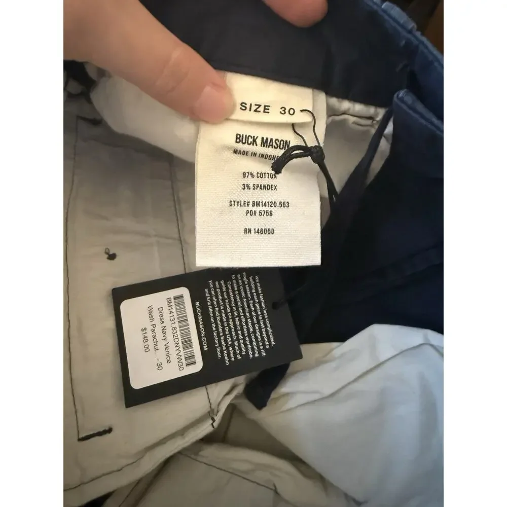 NWT Buck Mason Parachute Poplin Carry On Pants Navy Venice Wash 30x30